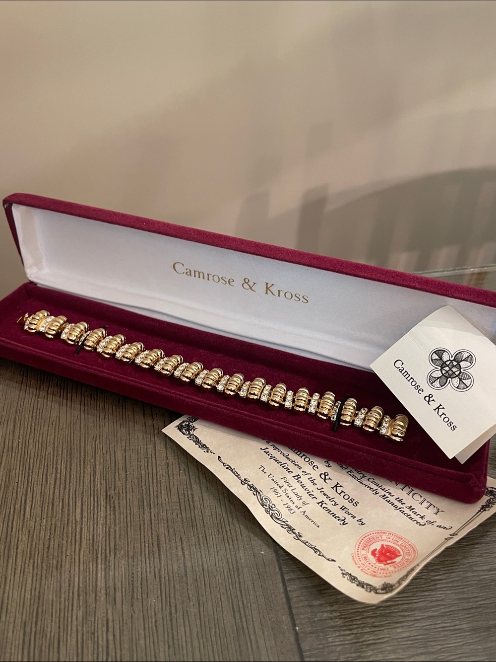 Camrose & Kross JBK Jackie Kennedy Gold Tone Ribbed Link Pave Crystal Bracelet